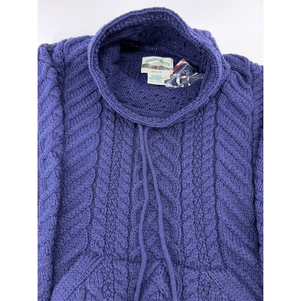 Aran Crafts Ireland Mens Large Blue 100% Merino Wool Cowl Neck Knit Sweater